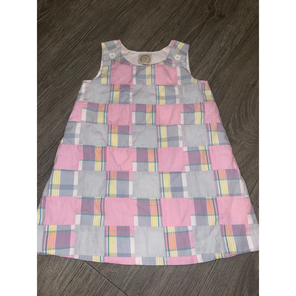The Beaufort Bonnet Company Girls Pastel Patchwork Plaid Jumper Dress Pink 7